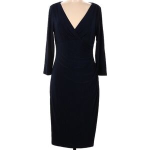 Lauren Ralph Lauren Navy Dress 3/4 sleeve Midi Cocktail Work Office Evening 8